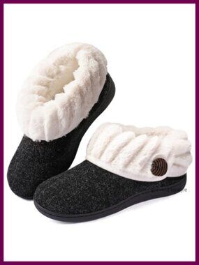 Faux Fur Lined Memory Foam Bootie Slippers Fuzzy Collar